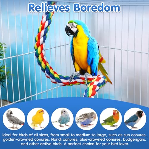 Colorful Bird Rope Perch Stand, Birdcage Swing Spiral Toys, Bird Climbing Standing Bungee Rope Perches Chew Toys Cage Accessories for Cockatiels Parrots Birds (15.7 inch /40 cm) - size: 15.7 inch /40 cm