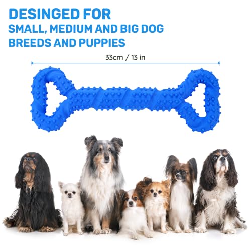 LECHONG Durable Dog Chew Toys 13 Inch Bone Shape Extra Large Dog Toys with Convex Design Strong Tug Toy for Aggressive Chewers Medium and Large Dogs Tooth Cleaning - color: Blue