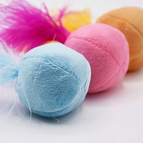 Furry Rattle Ball Cat Toy with Feather and Catnip - Interactive Pom Pom Balls for Cats, Soft and Lightweight, 2 Inch, 12 Pack. - size: 12 Pack