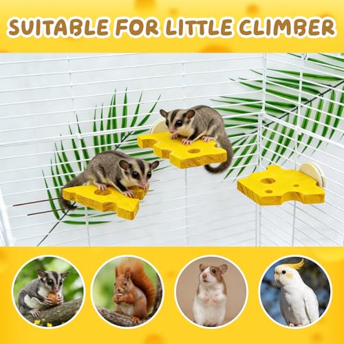 3 Pack Cheese-Themed Wooden Climbing Platforms with Mounting Kit - Multi-Level Cage Accessories for Sugar Gliders, Rats, Squirrels & Small Climbers
