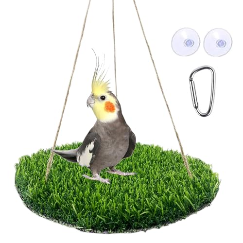 FlidRunest Large Bird Foraging Mat Toys, Natural Bird Grass Hammock Swing Toy with Hooks, Climbing Perch Hanging Toy for Parakeets, Parrot, Cockatiels, Bearded Dragon, Snake - color: Green
