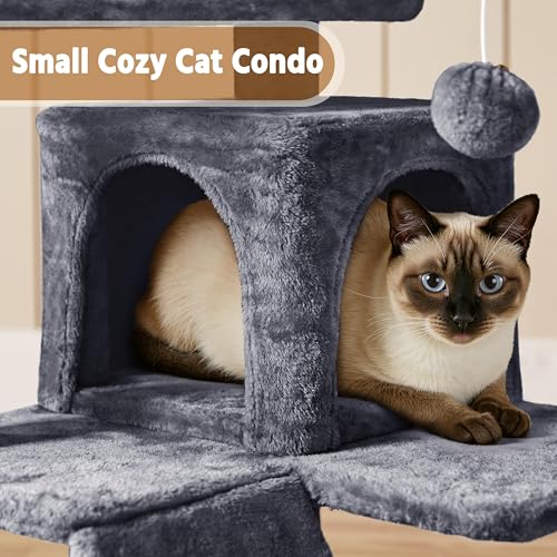Yaheetech 62in Cat Tree with 2 Condos Sisal Scratching Post Sturdy Tower - color: Dark Gray, size: 62in