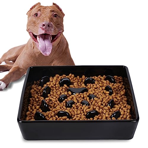 Square Slow Feeder Dog Bowls, Ceramic Fun Slow Eater Bowl for Small Medium Breed (Black) - color: Black
