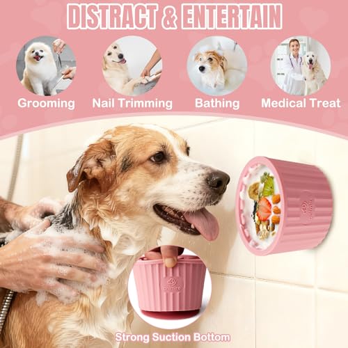 Dog Lick Bowl, Anxiety Relief Dog Licking Mat Freezer Treat Dispenser, Non-Slip Anti-Choking Silicone Slow Feeder Lick Bowl for Small Medium & Large Breed Dogs, BPA Free(Pink,S) - color: Pink, size: S