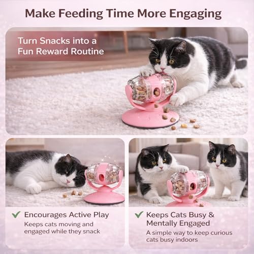 Cat Treat Dispenser Toy, Slow Feeder for Dry Food & Treats, Interactive Rotating Barrel Cat Toys for Indoor Cats &Puppies, Kitten Enrichment Funny Toy(Pink) - color: Pink