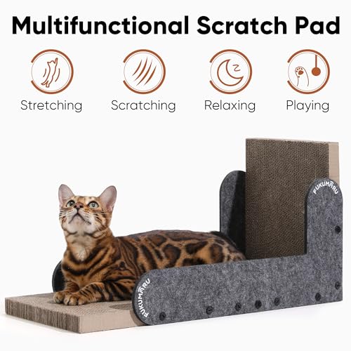 FUKUMARU Cat Scratcher for Indoor Cats, 26.8 Inch L Shaped Cat Scratch Pad - color: Grey