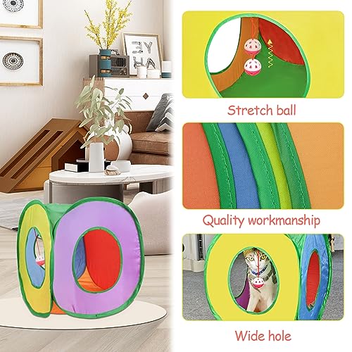 Andiker Cat Tunnel, Foldable Square Colorful Kitten Pop Up Tent Matches with Most Cat Tubes Polyester Kitten Tent with a Bell Ball 3 Holes Kitten Tubes to Hide Play (Square S) - size: Cube S