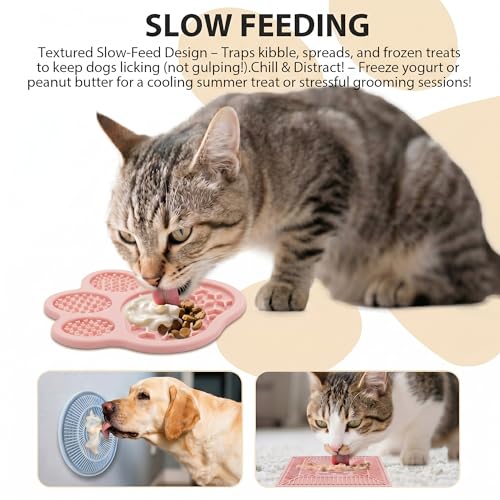 Lick Mat for Dogs & Cats, Slow Feeder Pad with Suction Cups Pink - color: PBW03-Pink-paw
