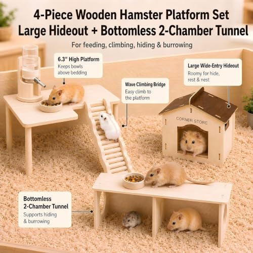 4-Piece 6.3-Inch High Hamster Platform Set, Large House Hideout
