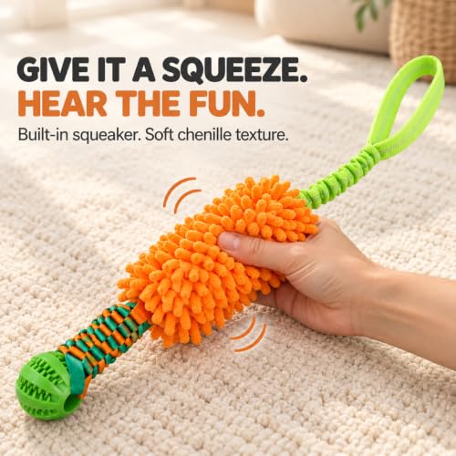 Dog Tug Toy - Interactive Dog Rope Toys, Stretchy Bungee Handle, Strong Squeak Rope Toy for Large Dogs, Puppies, Middle Dogs (Orange) - color: Orange Tug Toy, size: Medium