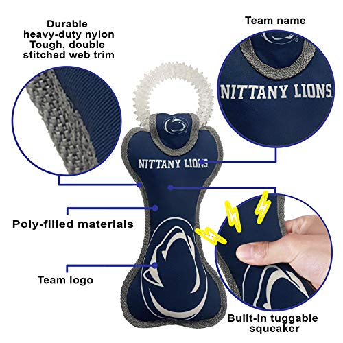 Pets First NCAA Penn State Nittany Lions Dental Dog TUG Toy with Squeaker. Tough PET Toy for Healthy Fun, Teething & Cleaning Pets Teeth & Gum - color: Penn State Nittany Lions