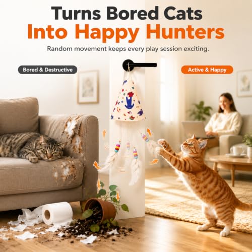 Interactive Cat Toys for Indoor Cats, Automatic Hanging Cat Hunting Toy - color: yellow