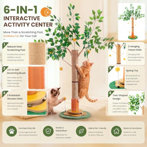 Nuanchu Orange 41in Cat Scratching Post Tree for Indoor Cats Adults - size: 41in, style: Orange