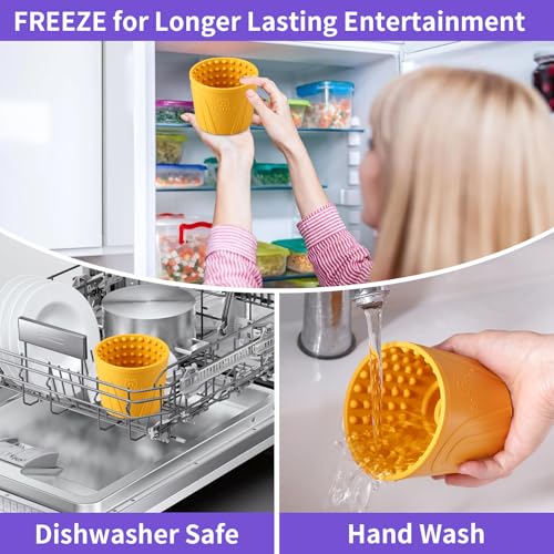 Dog Lick Bowl, Bestalk Anxiety Relief Slow Feeder Dog Lick Mat Treat Dispenser, Non-Slip Dog Licking Bowl Dog Enrichment Toys for Small Medium and Large Breed Dogs, BPA Free Silicone(Yellow,S) - color: Yellow, size: S