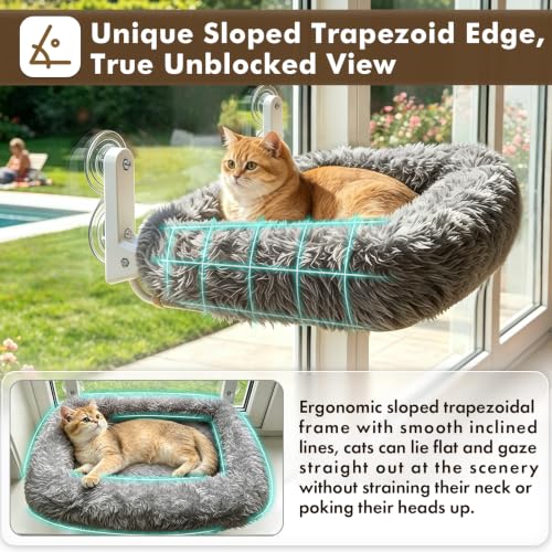 Zoratoo Foldable Cat Window Perch, Widened Cushion Cat Bed for Large Cats - color: Gray, size: 26.7''x18''