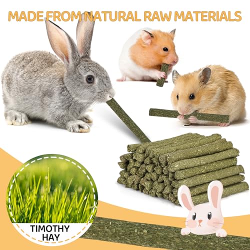 52Pcs Rabbit Chew Sticks, Guinea Pig Toys, Natural Timothy Hay Teeth Stick - size: 52P-Green-Set