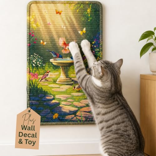 Wall Art Cat Scratcher - Decorative Wall Mounted Cat Scratcher with Removable Decal - Wall Scratch Pad for Cats with Sisal Cat Scratcher - Large Protective Wall Scratchers for Indoor Cats - color: 1 - Secret Garden