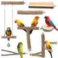 7PCS Natural Wood Bird Perch Set, Includes Paw Grinding Forks, Chewing Sticks, Exercise Branches, Hanging Multi-Branch Perch Platform, Swing Toy Rope Perches, for Medium Birds