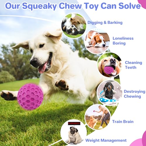 DISSKNIC Indestructible Squeaky Dog Balls, Dog Toys for Aggressive Chewers Large Breed for Relieving Anxiety, Tough Dog Chew Toys Balls for Aggressive Chewers, Outdoor Squeaky Cognitive Dog Toys - color: Rose Red, size: Large