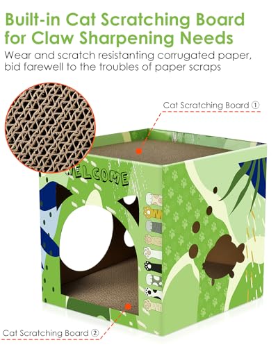 Bissap Cat Cardboard House, Large Thickened Play House with 2 Story Scratch Pads Bed Scratching Lounge for Indoor Cats Kittens Breathable Cube Shelter Corrugated Scratcher Box Toy - style: 1 PCS