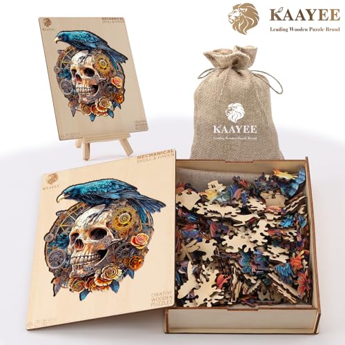 KAAYEE Wooden Puzzles Adults Raven & Mechanical Skull Jigsaw L-13.4*11.9in - color: Raven & Mechanical Skull, size: Large