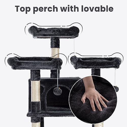 SHA CERLIN 68 Inches Multi-Level Large Cat Tree for Large Kitties/Big Cat Tower with Condo/Cozy Plush ‌Pussycat Perches/Sisal Scratching Posts and Hammocks/Activity Center/Dark Grey - color: Dark Grey, size: 68in