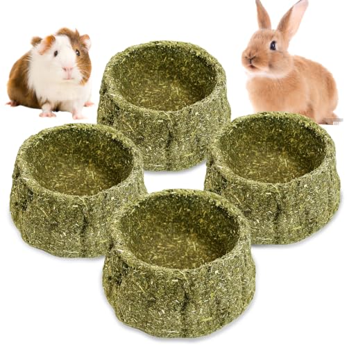 Hamiledyi Guinea Pig Chew Toys 4 Pcs Natural Timothy Hay Treats Chew Bowl