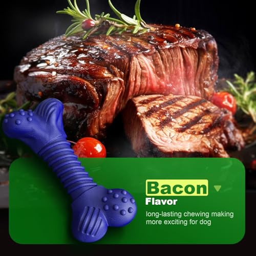 Dog Toys for Aggressive Chewers, Indestructible Chew Toys for Medium Large Dogs,Durable Rubber Dog Bones with Beef Flavor, Tough Dental Toy for Boredom Relief (Blue) - color: blue