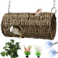 Hanging Reptile Hide Cave,Natural Seagrass Fiber Bearded Dragon Hammock Hideout,Reptile Shelter Sleeping Cave Swing Climbing Toys Terrarium Decor for Lizard Gecko Snake Hermit Crabs(Round) - size: Round:7.87*3.94*3.94"