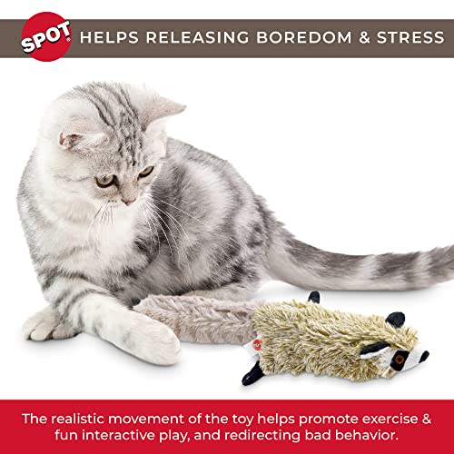 SPOT Flippin’ Skinneeez Raccoon Cat Toy with Catnip – Realistic Flopping Design, Touch-Activated Movement and Sounds, USB Rechargeable, Perfect for Indoor Cats, 15-Inch