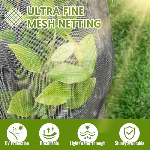 2 Pack Fruit Tree Netting Bags with Zipper and Drawstring, Ultra Fine Mesh Garden Netting Plant Cover, Bird Netting for Blueberry Bushes, Fruit Vegetable Trees, Flowers (Black, 10 x 10 ft) - color: Black, size: 10 x 10 ft