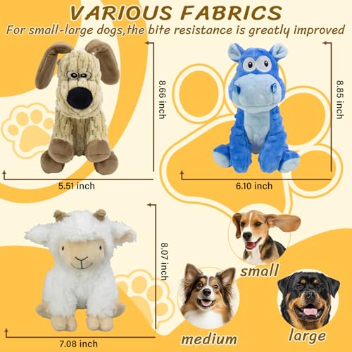Squeaky Stuffed 3PCS Dog Toys, Chew for Large Medium Small Breeds - color: Blue&Khaki&White