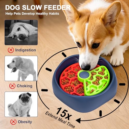 Star&Mi Slow Feeder Dog Bowls, 3-Layer Interactive Dog Puzzle Feeder, Dog Slow Feeder Bowl & Lick Bowl for Dogs, Non-Slip Dog Bowl Slow Feeder for Medium & Large Breeds, Holds 6–8 Cups - color: 3 Layer Bowl-Green&Red