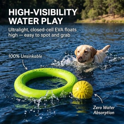 Large Dog Toy Ring and Ball Combo Set, Floating EVA 2 Pack (Green, Large) - color: Green, size: Large
