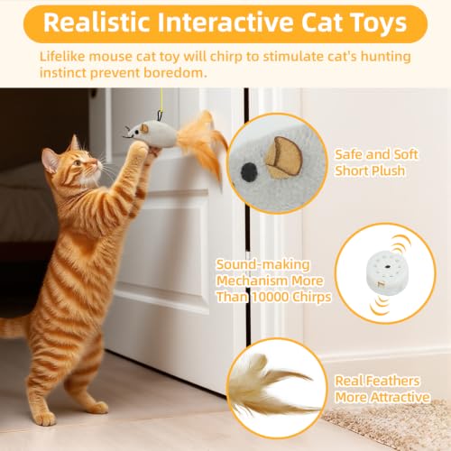 Tocirelo Hanging Cat Mouse Toy, Interactive Motion Activated Squeaky Mice - color: Grey-Mice