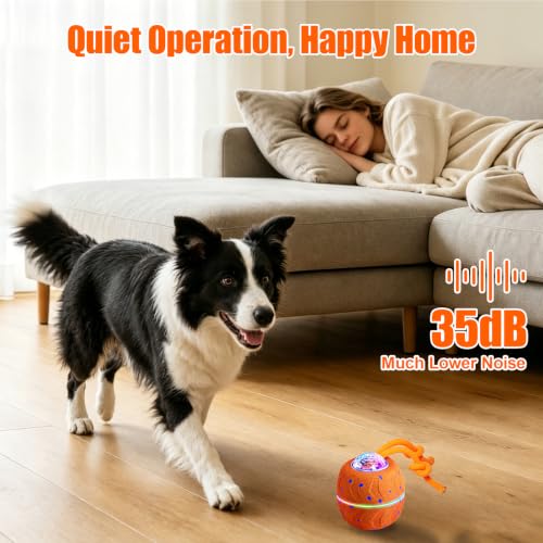 Smart Interactive Dog Toy Ball, Dog Enrichment Toys, Dog Barking Ball, E-TPU Material, Electric Automatic Moving and Rolling Dog Toy with Rope for Small, Medium, Large Dogs Boredom - color: Orange