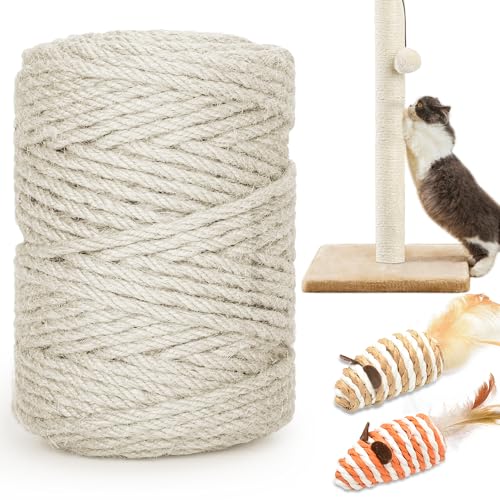 328FT 1/4 Inch Cat Scratching Sisal Rope for Cat Trees & Posts - color: White, size: 328ft