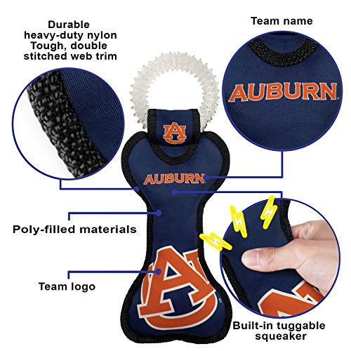 Pets First NCAA Auburn Tigers Dental Dog TUG Toy with Squeaker. Tough PET Toy for Healthy Fun, Teething & Cleaning Pets Teeth & Gum - color: Auburn Tigers