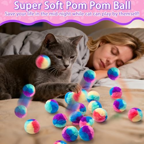 Mity rain 51PCS Cat Ball Launchers & Pom Pom Balls Interactive Cat Toy Set - style: 51PCS Pink