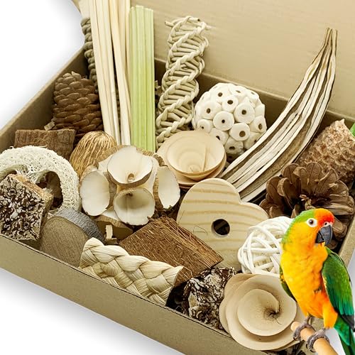 30PCS Natural Foraging & Chew Parrot Toys, Shredding Box for Birds - size: Medium