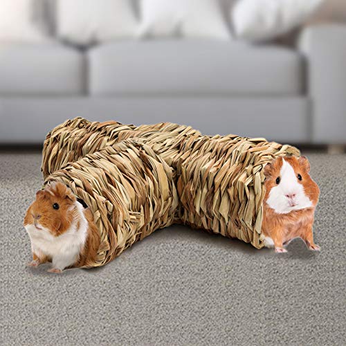 BWOGUE Hamster Grass Tunnel Toy, Guinea Pig Grass Tunnel, 4-Way Hideaway