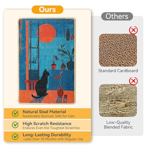 3-in-1 Sisal Cat Scratcher Mat 23.6x15.7'' – Floor & Wall Use with Sticker Tape, Protects Furniture, Couch & Carpet, Anti-Slip, Pet-Safe, Durable Scratch Rug Mat or Indoor/Outdoor Cats, Blue Silence - color: BlueSilence