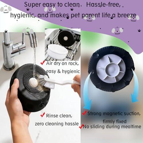 Slow Feeder Dog Bowls,Paw Clam Lick Bowl for Liquid and Thick Treat, Lick Toy for Dog,Licking Bowl with Rolling Ball for Relieve Boredom and Anxiety,Cleaning Brush and Cloth Set (Black) - color: black