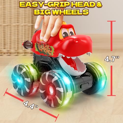 Intoypad 3 Pack Dinosaur Monster Truck Car Toys Light-Up Press & Go Toy Car - color: 3 Pack