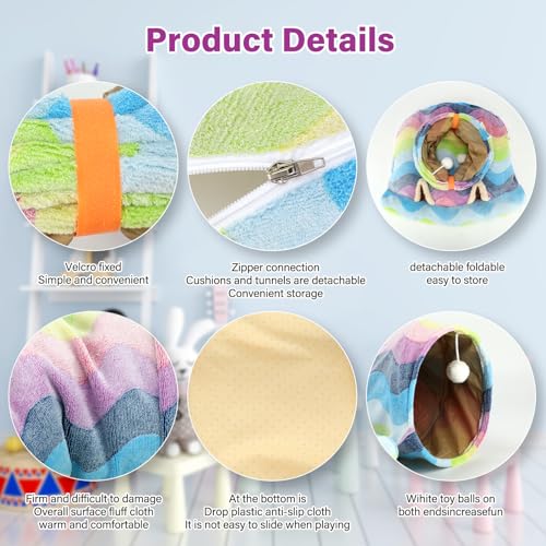 BWOGUE Bunny Tunnel Bed, 2-in-1 Collapsible Rabbit Tunnel Hideout with Mat - color: Rainbow