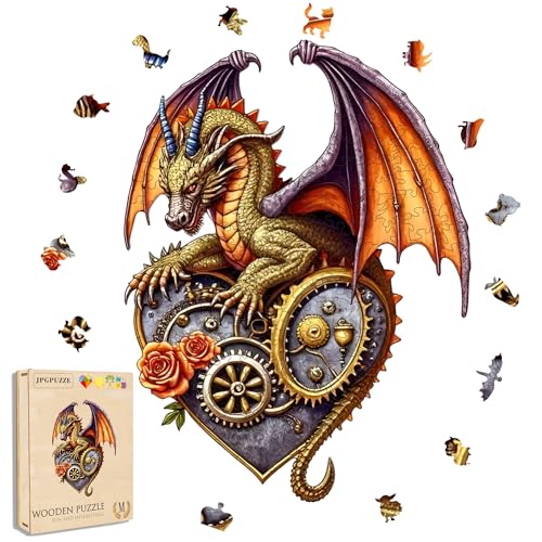 Jigsaw Puzzles,210 Pieces Flying Dragon Wooden Puzzles for Adults, Unique Shaped Plant Puzzles,Brain Teaser Family Flower Puzzle Game (Dragon, Medium) - color: Dragon, size: Medium