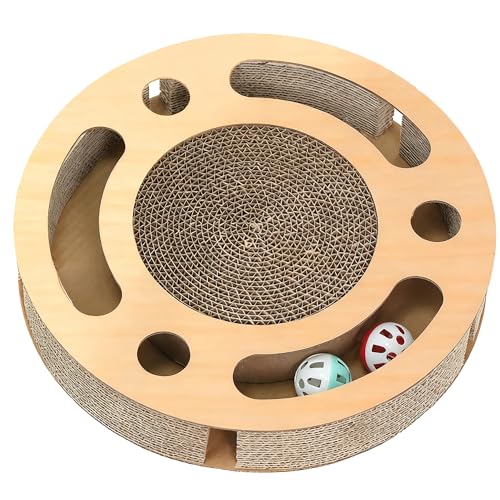 YUNIQUE Scratching Pad Ball Track Cat Toy for Indoor Cats,Round Busy Box Scratcher with Bell Ball