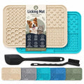 Dog Lick Mat for Dogs & Cats, 2 Pack Silicone Lick Pad with Strong Suction Cups, Slow Feeder Mat for Bathing, Grooming, Anxiety Relief, Peanut Butter, Wet Food & Treats - color: Beige+Cyan