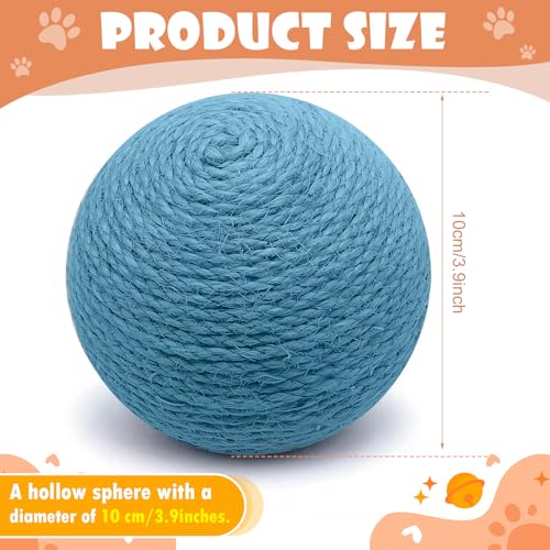 4-Inch Sisal Cat Ball Toy, Interactive Natural Cat Scratching Ball, Perfect Scratcher for Cats' Exercise and Fun (Blue) - color: Blue