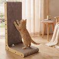 L-Shaped Cat Scratcher, 23.6in Vertical & Horizontal Cardboard Scratching Board with Solid Wood Frame, Stable Furniture Protector for Indoor Cats, Includes Toy Ball
